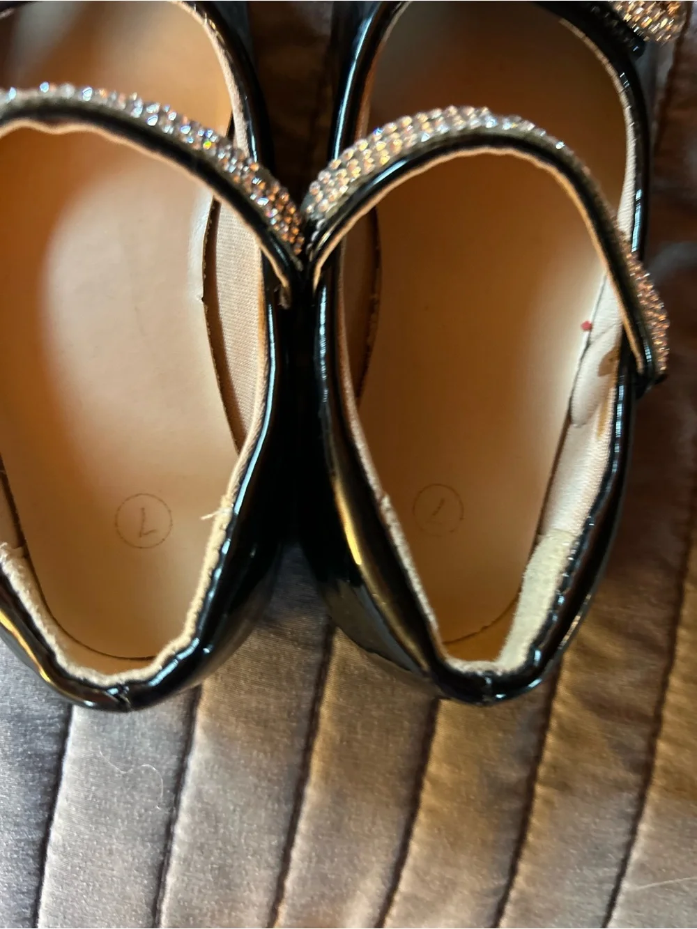 Girls' Black Patent Mary Jane Flats with Crystal Bow